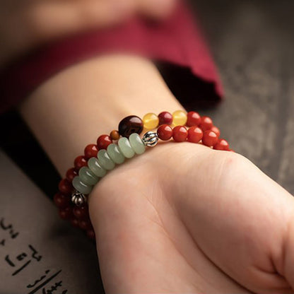 Buddhist Blessing Chinese Zodiac Natal Buddha Red Agate Small Leaf Red Sandalwood Cinnabar Amulet Blessing Double Wrap Bracelet