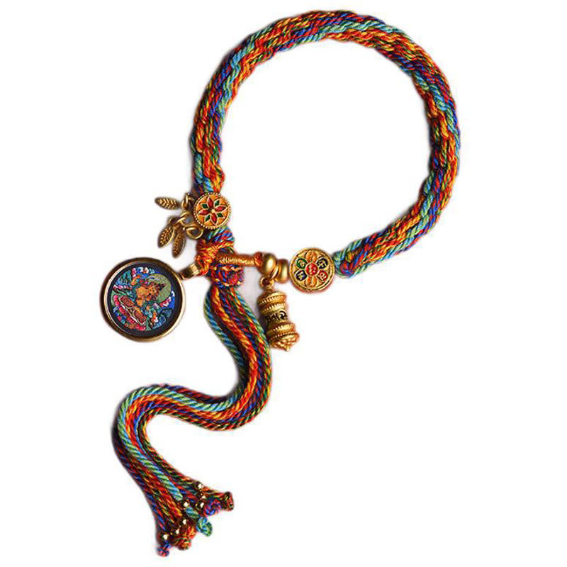 Buddhist Blessing Thangka Tibetan Chinese Zodiac Zakiram Colorful Rope Connection String Bracelet