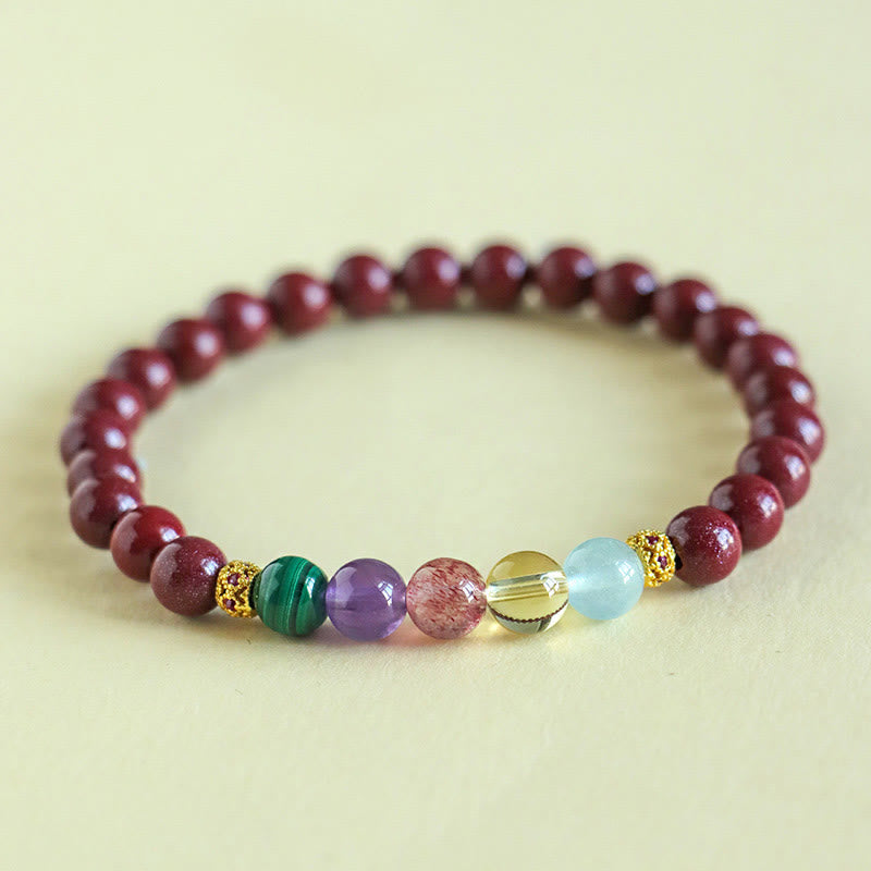 Buddhist Blessing Cinnabar Aquamarine Citrine Strawberry Quartz Amethyst Malachite Blessing Bracelet