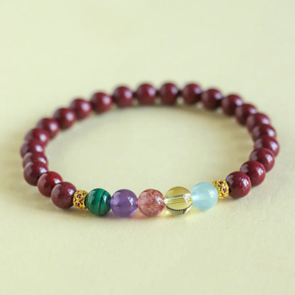 Buddhist Blessing Cinnabar Aquamarine Citrine Strawberry Quartz Amethyst Malachite Blessing Bracelet