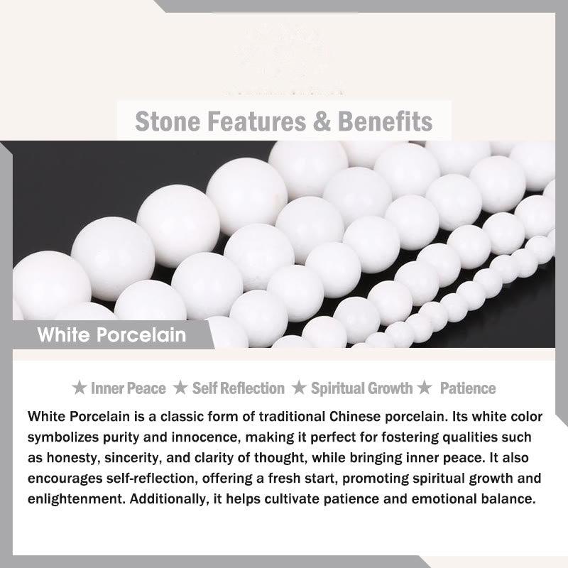 Buddhist Blessing 108 Mala Beads White Porcelain Six True Words 'Om Mani Padme Hum' Patience Bracelet
