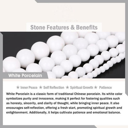 Buddhist Blessing 108 Mala Beads White Porcelain Six True Words 'Om Mani Padme Hum' Patience Bracelet