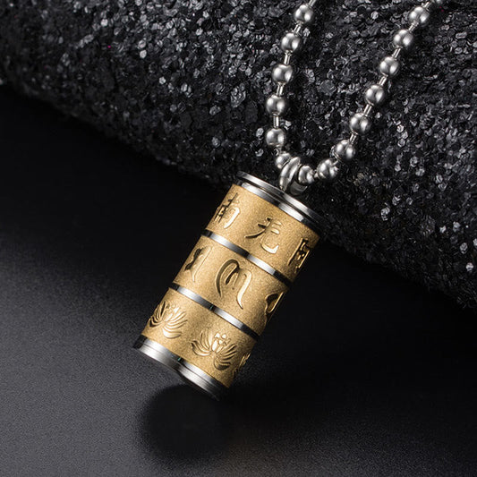 Buddhist Blessing Tibetan Om Mani Padme Hum Lotus Pattern Prayer Wheel Titanium Steel Peace Necklace Pendant