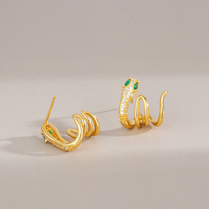 Buddhist Blessing 925 Sterling Silver Green-eyed Snake Shape Year Of The Snake Harmony Earrings