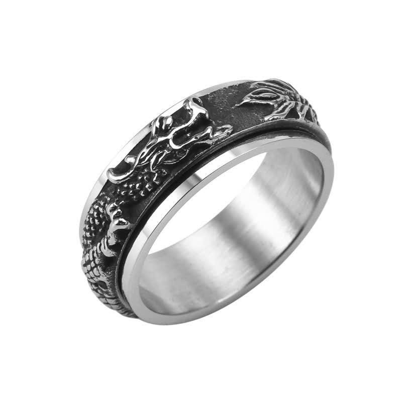 Buddhist Blessing Dragon Titanium Steel Stimulation Rotatable Ring