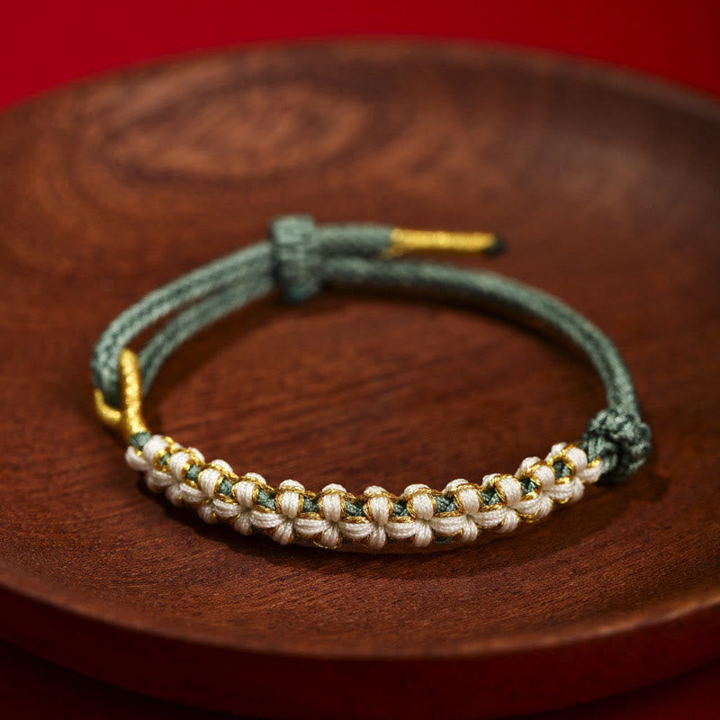 Buddhist Blessing Tibetan Gold Thread Colorful Peach Blossom Knot Connection Braided Bracelet