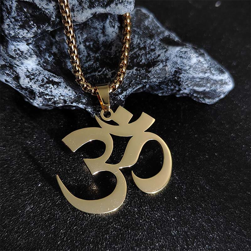 Buddhist Blessing Om Symbol Mantra Stainless Steel Focus Necklace Pendant