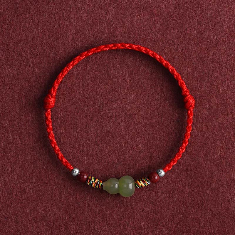 Buddhist Blessing Natural Hetian Jade Gourd Protection Luck Braided Bracelet Anklet