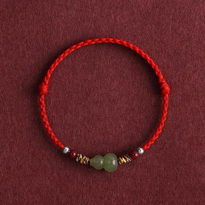Buddhist Blessing Natural Hetian Jade Gourd Protection Luck Braided Bracelet Anklet