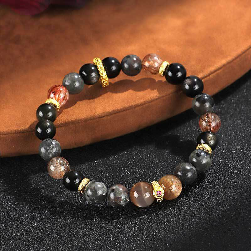 Buddhist Blessing Sun Stone Lava Rock Positive Bracelet