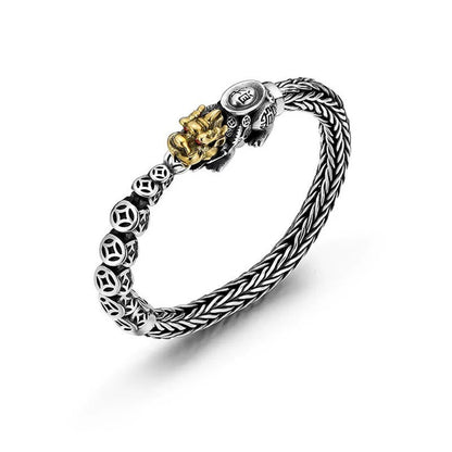 Buddhist Blessing 925 Sterling Silver PiXiu Copper Coins Ingot Wealth Bracelet Bangle