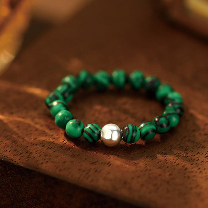 Buddhist Blessing 925 Sterling Silver Crystal Beads White Jade Black Onyx Blessing Elastic Ring