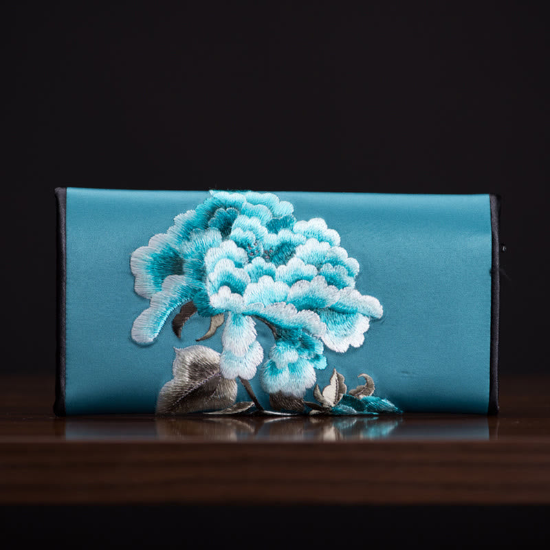 Buddhist Blessing Peony Flower Su Embroidery Journey Shopping Long Purse Handbag