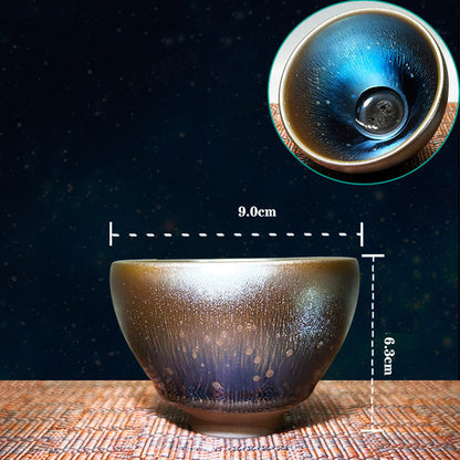 Buddhist Blessing Handmade Chinese Jianzhan Oil Drop Spots Pattern Ceramic Teacup Tenmoku Kung Fu Tea Cup 150ml