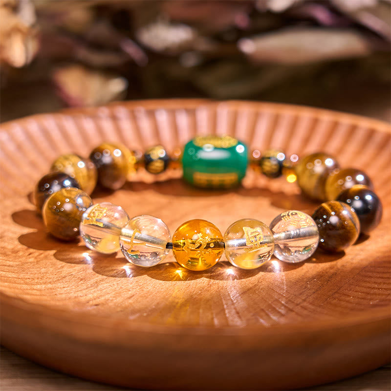 Buddhist Blessing Chinese Zodiac Tiger Eye White Crystal Courage Bracelet