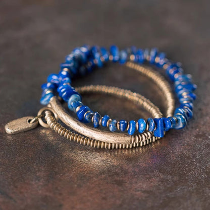 Buddhist Blessing Irregular Shape Triple Wrap Lazurite Balance Bracelet