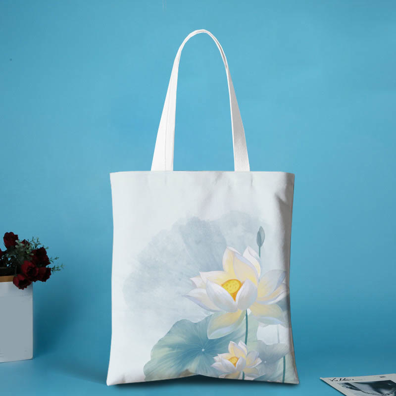 Buddhist Blessing Canvas Metal Lotus Shoulder Bag