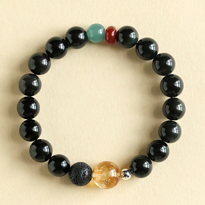 Buddhist Blessing Natural Black Obsidian Beads Strength Fulfillment Bracelet