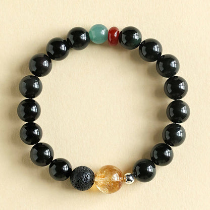 Buddhist Blessing Natural Black Obsidian Beads Strength Fulfillment Bracelet