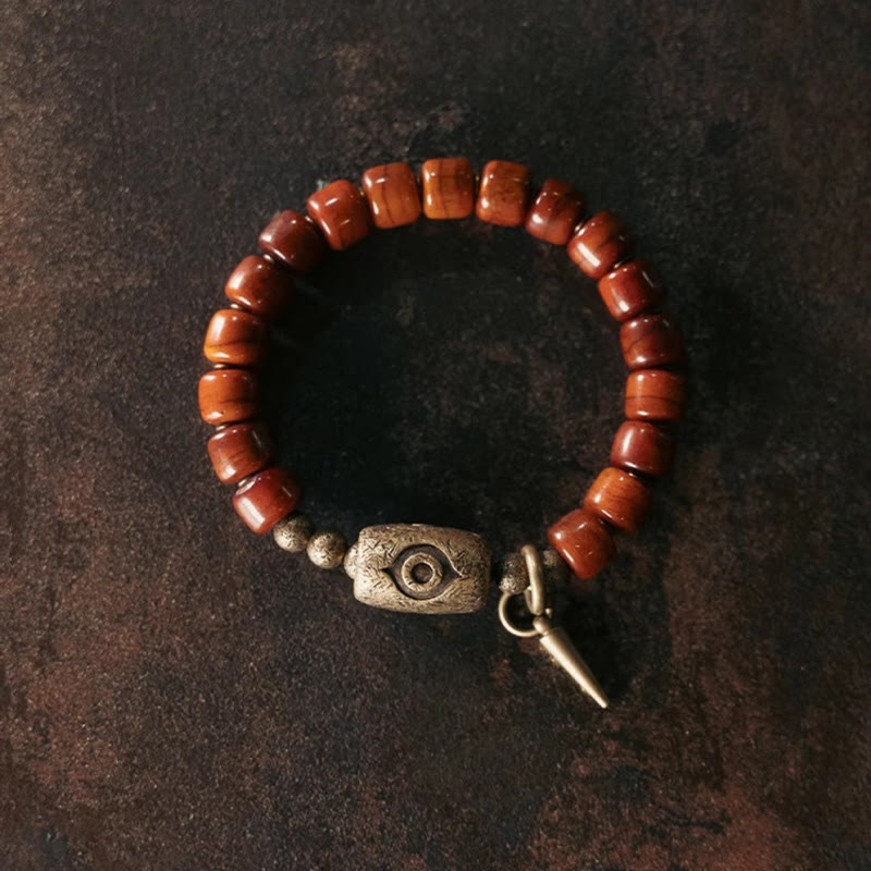 Buddhist Blessing Bone Beads Dzi Shape Copper Cone Pendant Strength Bracelet