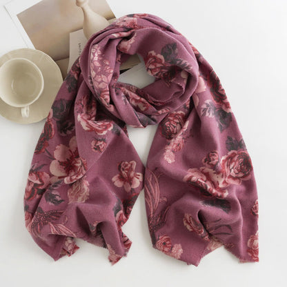 Buddhist Blessing Tibetan Shawl Garden Style Rose Flower Print Fall Winter Soft Warm Scarf Wrap