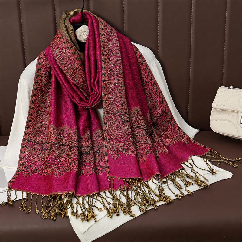 Buddhist Blessing Tibetan Cashew Jacquard Colorful Flower Print Tassels Shawl Fall Winter Soft Warm Scarf Wrap