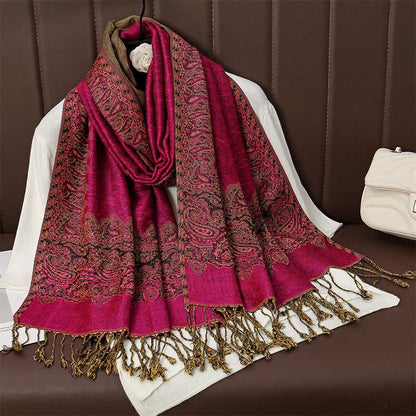 Buddhist Blessing Tibetan Cashew Jacquard Colorful Flower Print Tassels Shawl Fall Winter Soft Warm Scarf Wrap
