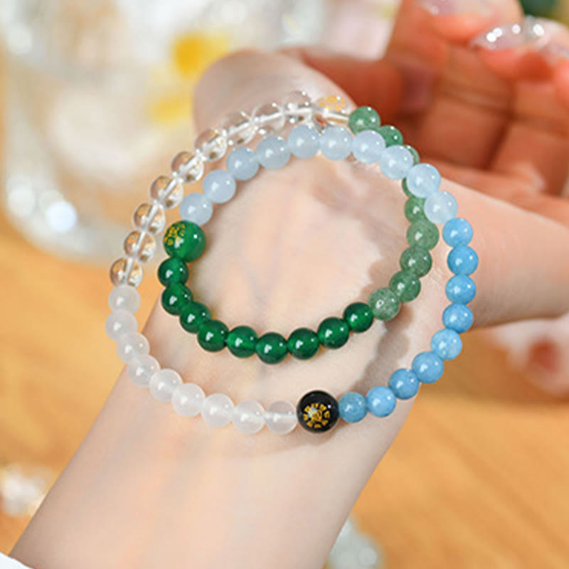 Buddhist Blessing Five Elements Various Crystal Agate Strawberry Quartz Wisdom Bracelet