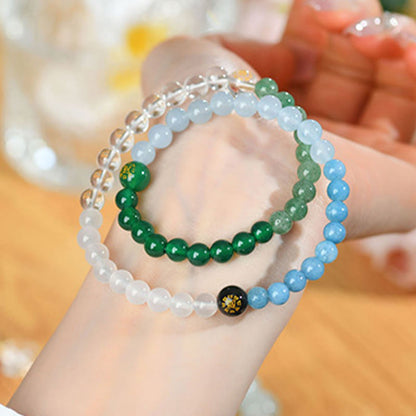 Buddhist Blessing Five Elements Various Crystal Agate Strawberry Quartz Wisdom Bracelet