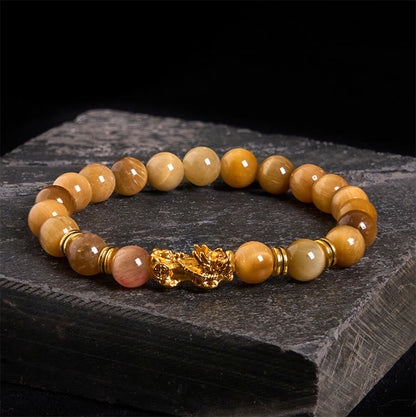 Buddhist Blessing Various Color Tiger Eye Beads Spacer Beads Pixiu Wealth Courage Bracelet
