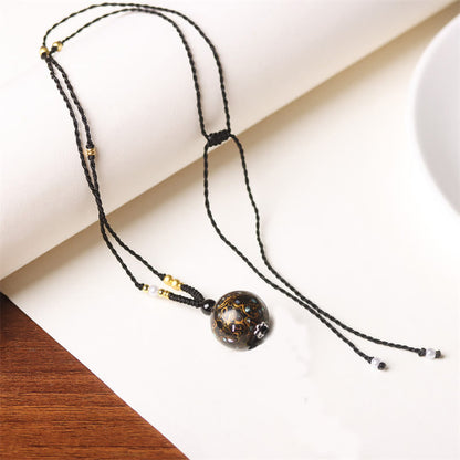 Buddhist Blessing Ebony Wood Aurora Lacquer Craft Bead Pearl Balance Necklace Pendant