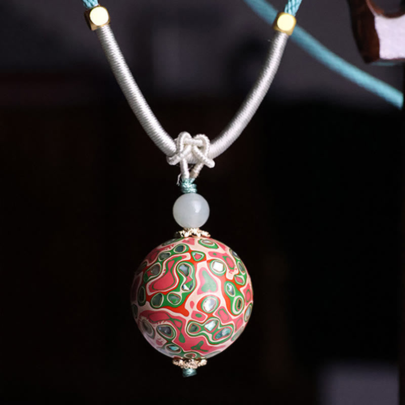 Buddhist Blessing Ebony Wood Colorful Lacquer Craft Bead Calm Necklace Pendant