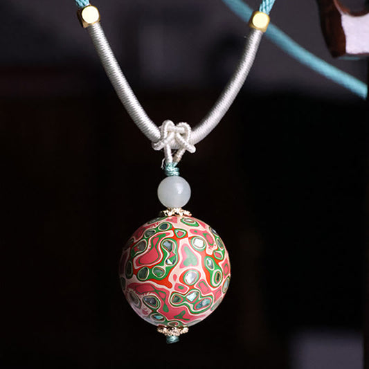 Buddhist Blessing Ebony Wood Colorful Lacquer Craft Bead Calm Necklace Pendant