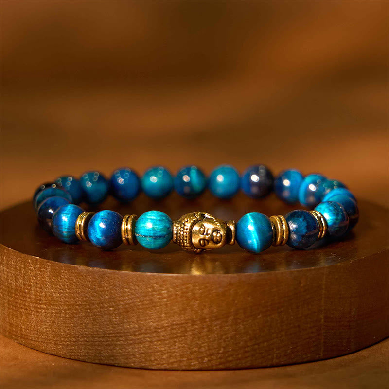 Buddhist Blessing Blue Green Red Tiger Eye Buddhist Blessing Head Balance Bracelet