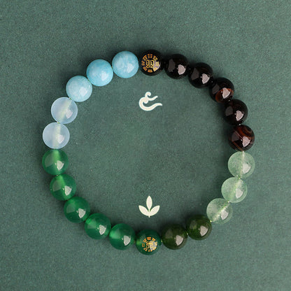 Buddhist Blessing Five Elements Various Agate Crystal Black Onyx Green Chalcedony Aquamarine Wisdom Bracelet