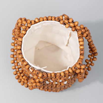 Buddhist Blessing Hand-woven Bucket Portable Wooden Beads Handbag