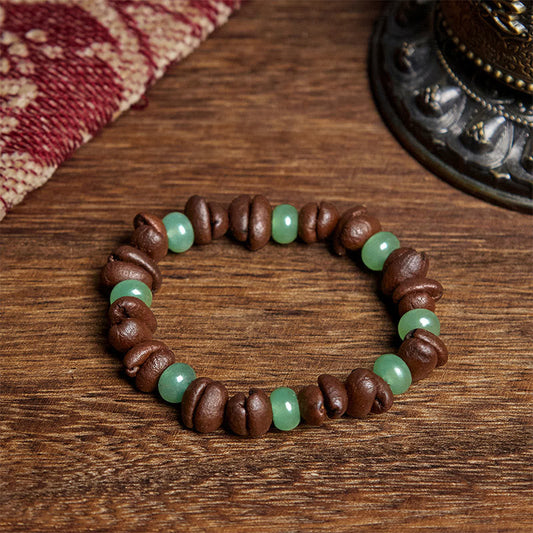 Buddhist Blessing Natural Coffee Beans Green Aventurine Huanglong Jade Beads Bracelet