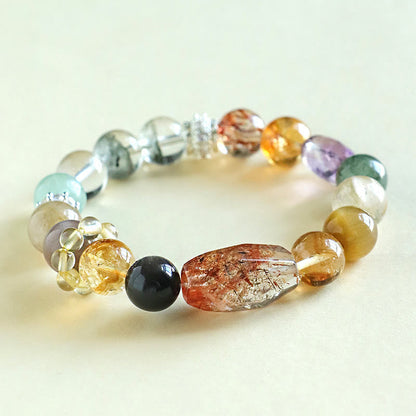 Buddhist Blessing Super Seven Crystal Topaz Obsidian Tiger Eye Positivity Bracelet