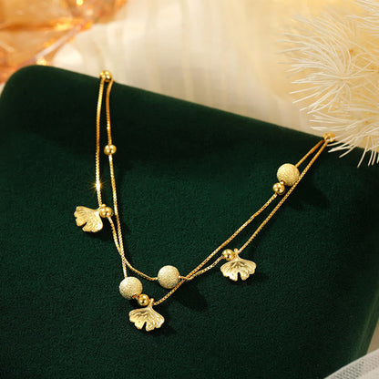 Buddhist Blessing 925 Sterling Silver Ginkgo Leaf Double Layer Protection Anklet