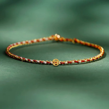 Buddhist Blessing Colorful Rope Luck Coin Bead Abundance Extra Thin Braided Bracelet