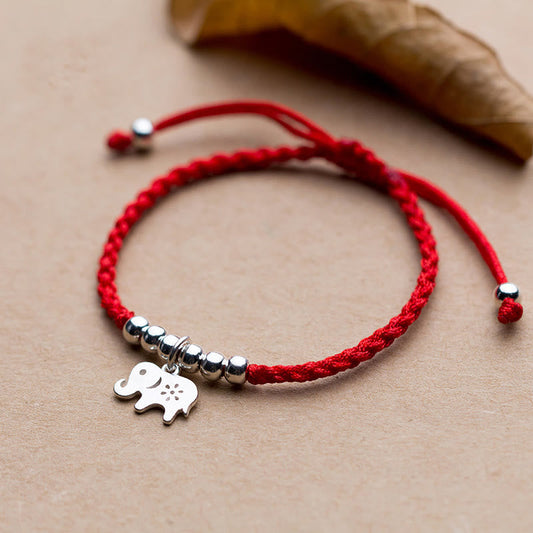 Buddhist Blessing 925 Sterling Silver Beads Snowflake Elephant Red String Luck Bracelet