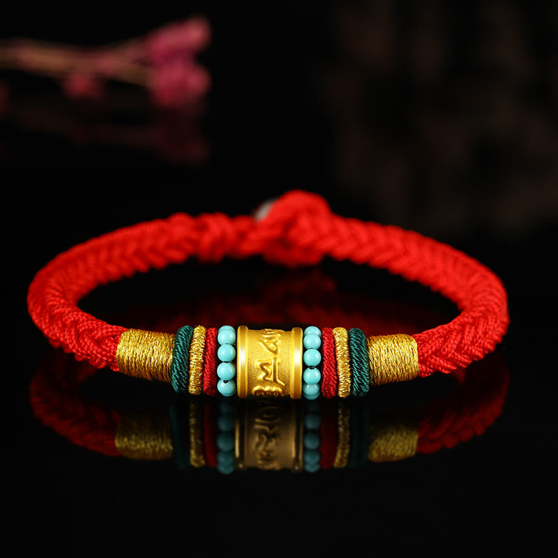 Buddhist Blessing Tibet 999 Gold Om Mani Padme Hum Handmade Eight Thread Peace Knot Luck Bracelet
