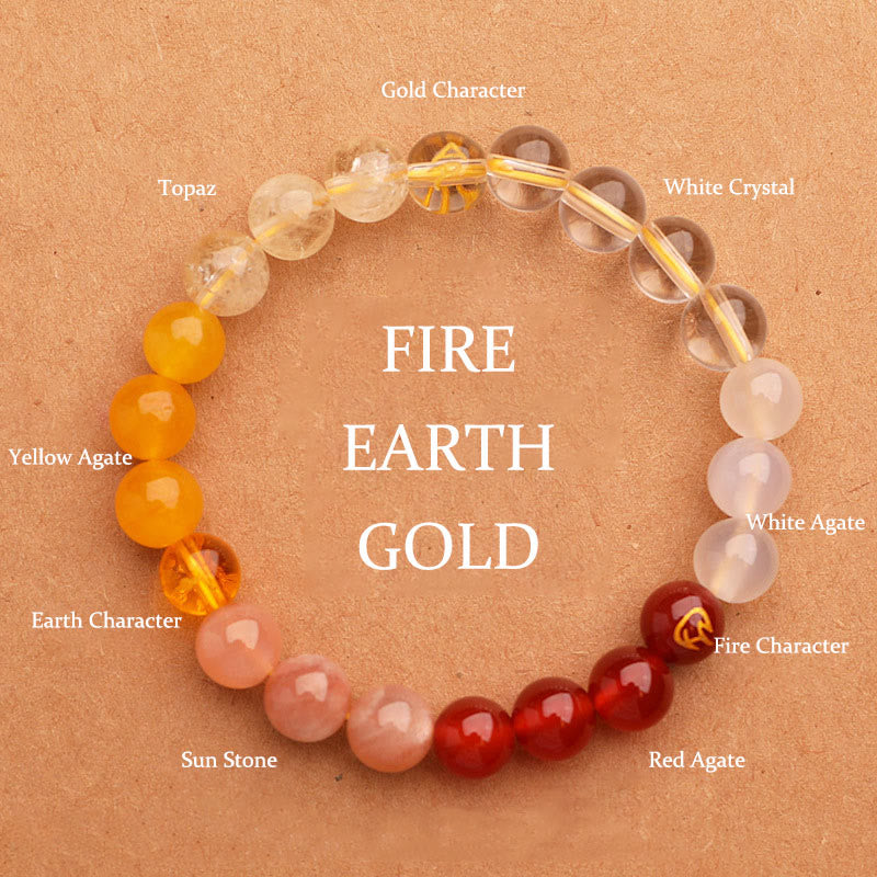 Buddhist Blessing Five Elements Various Agate Crystal Sun Stone Wisdom Bracelet