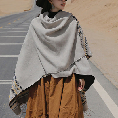 Buddhist Blessing Tibetan Geometric Rhombus Pattern Tassels Shawl Fall Winter Warm Cozy Scarf Wrap