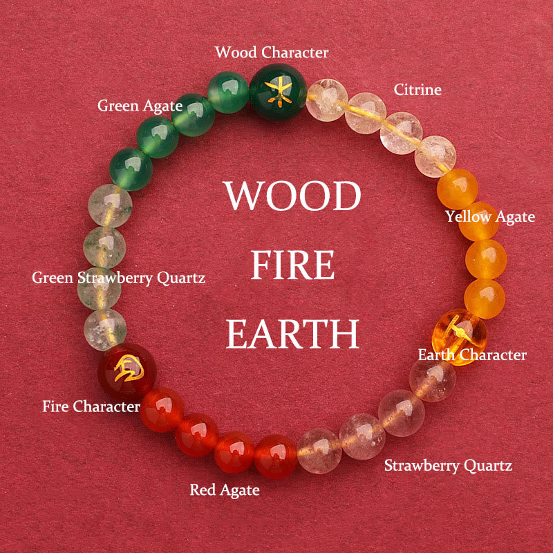 Buddhist Blessing Five Elements Various Agate Crystal Green Strawberry Quartz Sun Stone Wealth Bracelet