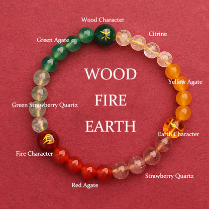 Buddhist Blessing Five Elements Various Agate Crystal Green Strawberry Quartz Sun Stone Wealth Bracelet