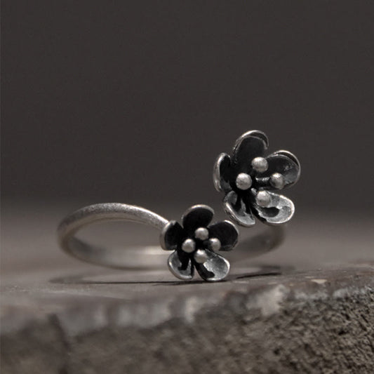 Buddhist Blessing 925 Sterling Silver Flowers Ring