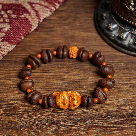 Buddhist Blessing Natural Fox Coffee Beans Wenge Wood Bracelet