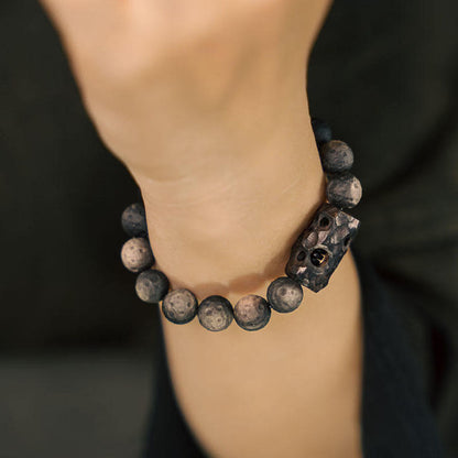 Buddhist Blessing Silver Sheen Obsidian Ebony Wood Soothing Bracelet