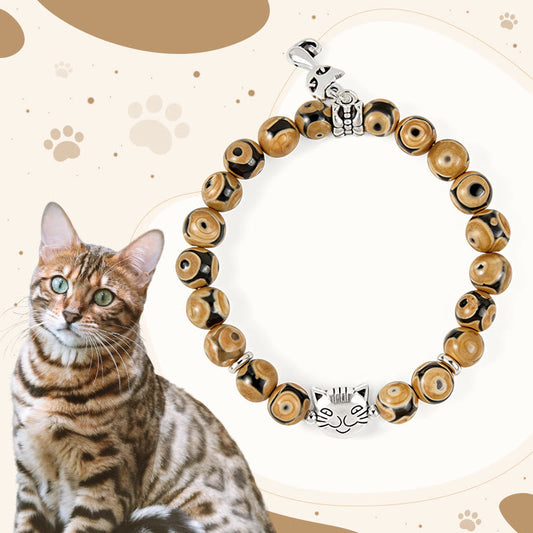 Buddhist Blessing Bengal Cat Natural Agate Stone Inner Strength Bracelet